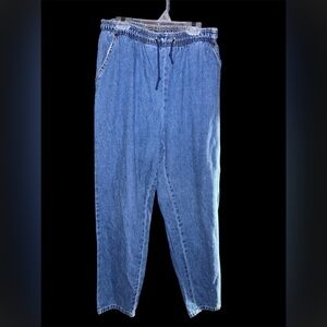 Blue Denim Jogger Pants with drawstring women’s size 12 petite Vtg